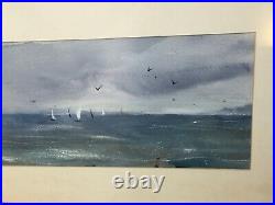 Vintage Original Nautical Seascape Watercolor Painting Boats Signed REID