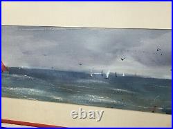 Vintage Original Nautical Seascape Watercolor Painting Boats Signed REID