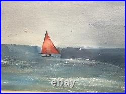 Vintage Original Nautical Seascape Watercolor Painting Boats Signed REID