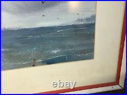 Vintage Original Nautical Seascape Watercolor Painting Boats Signed REID