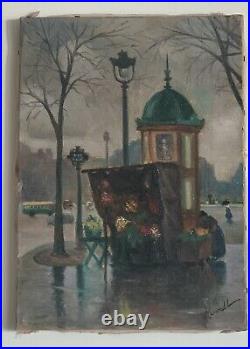 Vintage Original Oil / Canvas Dusk In ParisStreet Scene 1920-30, Signed Luvall
