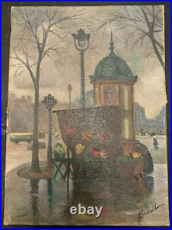 Vintage Original Oil / Canvas Dusk In ParisStreet Scene 1920-30, Signed Luvall
