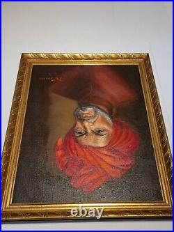 Vintage Original Oil Canvas Man's Profile Painting Artist Signed De Simone Rare