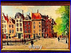 Vintage Original Oil On Canvas Painting Cityscape Signed Framed