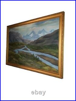 Vintage Original Oil On Canvas Painting Landscape Impressionist Large Signed