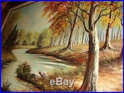 Vintage Original Oil Painting Autumn Landscape Signed A. Sal Trees Stream