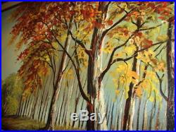 Vintage Original Oil Painting Autumn Landscape Signed A. Sal Trees Stream