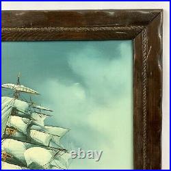 Vintage Original Oil Painting Canvas Ship Sailing Seas Maritime Nautical Signed