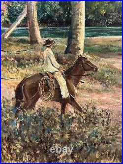 Vintage Original Oil Painting Cowboy Tropical Framed And Signed 12 x 16