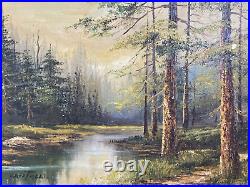 Vintage Original Oil Painting -Impressionist Forest Trees Landscape -Signed