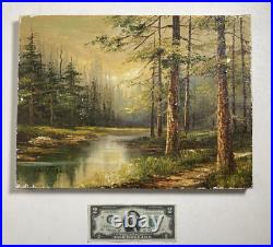 Vintage Original Oil Painting -Impressionist Forest Trees Landscape -Signed