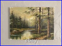 Vintage Original Oil Painting -Impressionist Forest Trees Landscape -Signed