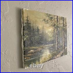 Vintage Original Oil Painting -Impressionist Forest Trees Landscape -Signed