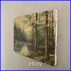 Vintage Original Oil Painting -Impressionist Forest Trees Landscape -Signed