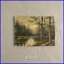 Vintage Original Oil Painting -Impressionist Forest Trees Landscape -Signed