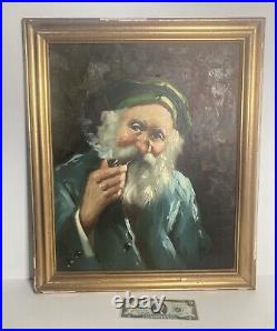 Vintage Original Oil Painting Impressionist Sailor Pipe Portrait -Signed 1957