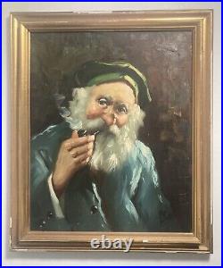 Vintage Original Oil Painting Impressionist Sailor Pipe Portrait -Signed 1957