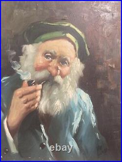 Vintage Original Oil Painting Impressionist Sailor Pipe Portrait -Signed 1957