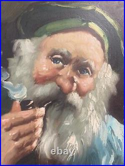 Vintage Original Oil Painting Impressionist Sailor Pipe Portrait -Signed 1957