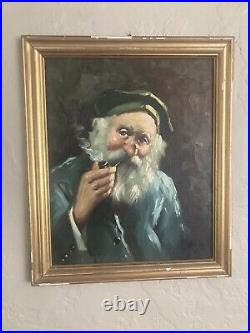 Vintage Original Oil Painting Impressionist Sailor Pipe Portrait -Signed 1957