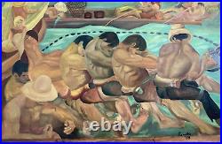 Vintage Original Oil Painting Impressionist Social Realist Strong Workers Signed