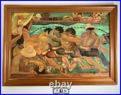 Vintage Original Oil Painting Impressionist Social Realist Strong Workers Signed