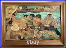 Vintage Original Oil Painting Impressionist Social Realist Strong Workers Signed