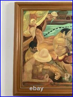 Vintage Original Oil Painting Impressionist Social Realist Strong Workers Signed