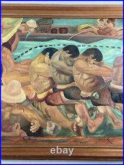 Vintage Original Oil Painting Impressionist Social Realist Strong Workers Signed