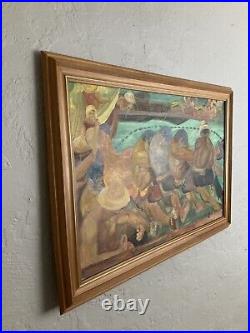 Vintage Original Oil Painting Impressionist Social Realist Strong Workers Signed