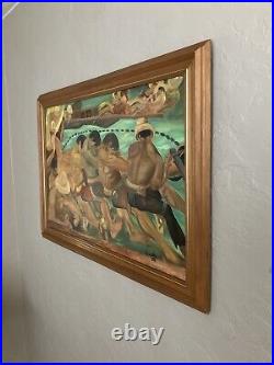 Vintage Original Oil Painting Impressionist Social Realist Strong Workers Signed