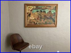 Vintage Original Oil Painting Impressionist Social Realist Strong Workers Signed