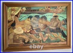 Vintage Original Oil Painting Impressionist Social Realist Strong Workers Signed