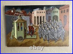 Vintage Original Oil Painting Impressionist Surrealist Magician -Signed READ ALL