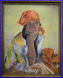 Vintage Original Oil Painting Isabele Crane Gypsy Girl Portrait 1932