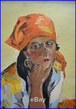 Vintage Original Oil Painting Isabele Crane Gypsy Girl Portrait 1932