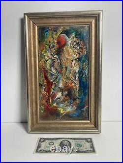 Vintage Original Oil Painting -MCM Women Painting Enamel Jeweled Finish -Signed