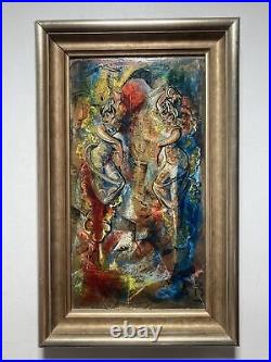 Vintage Original Oil Painting -MCM Women Painting Enamel Jeweled Finish -Signed
