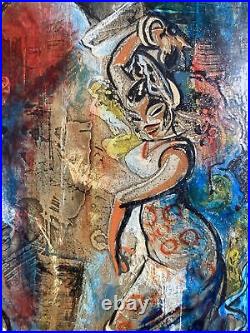 Vintage Original Oil Painting -MCM Women Painting Enamel Jeweled Finish -Signed