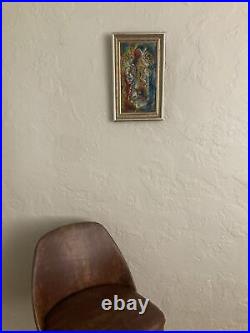 Vintage Original Oil Painting -MCM Women Painting Enamel Jeweled Finish -Signed