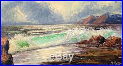 Vintage Original Oil Painting Morris Katz 1962 Seascape 46x24 Ocean Waves Listed