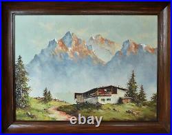 Vintage Original Oil Painting Mountain Landscape On Board Signed Framed