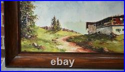 Vintage Original Oil Painting Mountain Landscape On Board Signed Framed
