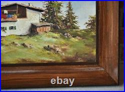 Vintage Original Oil Painting Mountain Landscape On Board Signed Framed