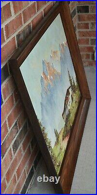 Vintage Original Oil Painting Mountain Landscape On Board Signed Framed