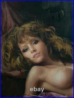 Vintage Original Oil Painting Nude Redhead Woman Signed & nicely Framed