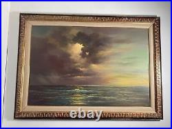 Vintage Original Oil Painting -Ocean Seascape. Storm Clouds California -Signed