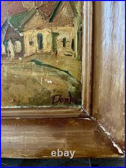Vintage Original Oil Painting Of A City Landscape Signed Donley Wooden Frame