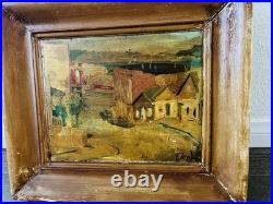 Vintage Original Oil Painting Of A City Landscape Signed Donley Wooden Frame