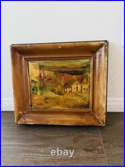 Vintage Original Oil Painting Of A City Landscape Signed Donley Wooden Frame